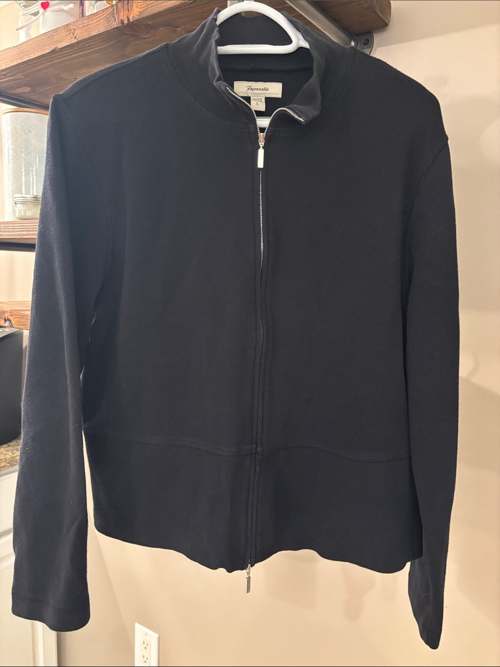 Façonnable 100% Cotton Black Full-Zip Knit Jacket | Size L